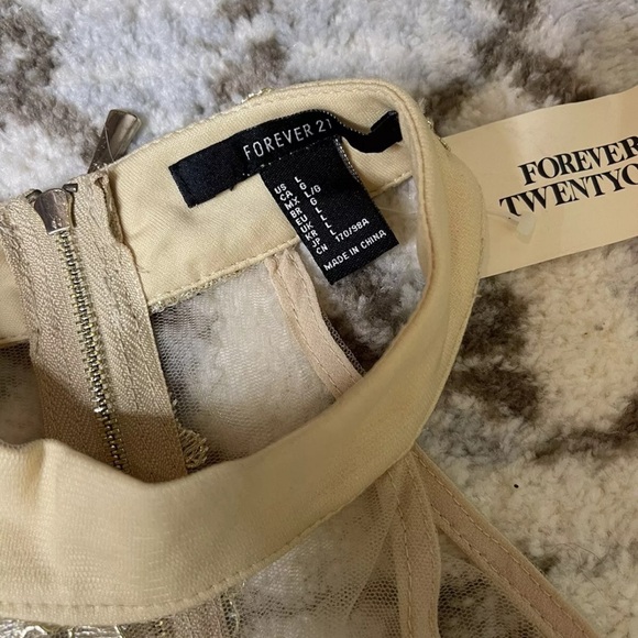 NWT Forever 21 Size L Sheer Top Hi Neck Gold Detail Long Formal Dress - Picture 4 of 5